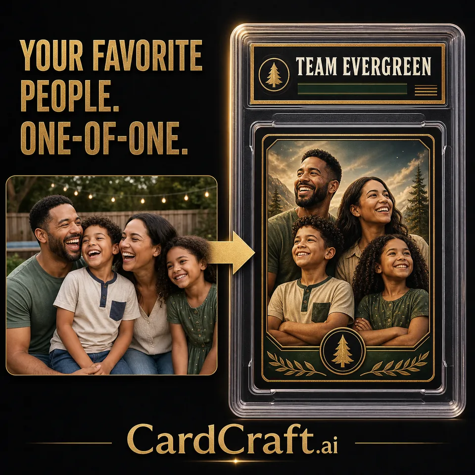 Family photo transformed into a CardCraft collectible