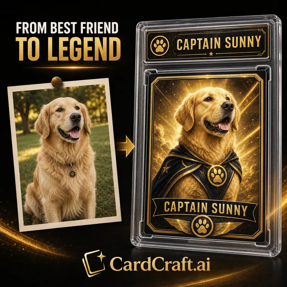 Pet photo transformed into a CardCraft collectible